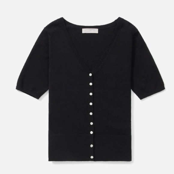 Everlane Cotton–Merino Short-Sleeve Cardigan black, size XL - Picture 2 of 8